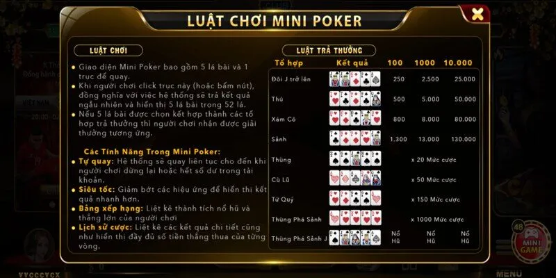 Quy tắc cần nhớ khi tham gia Mini Poker Hit Club